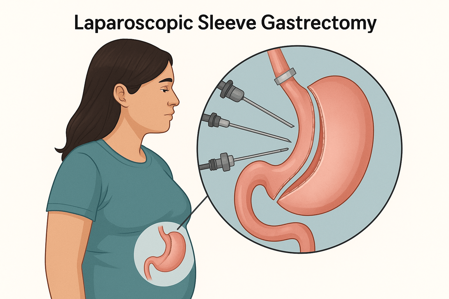 Illustration of a sleeve gastrectomy procedure